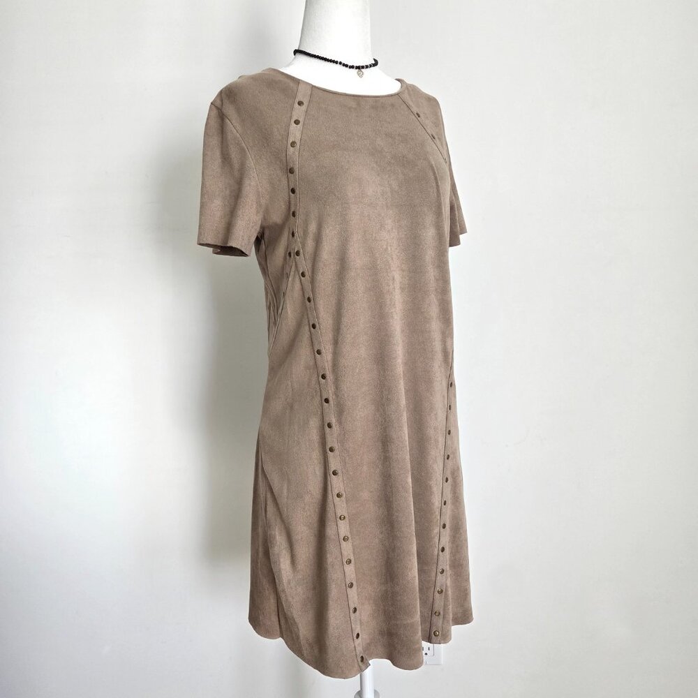 Lord & Taylor Western Faux Suede Mini Dress Small Brown Studded Boho 70s‎ Mod - Picture 4 of 15